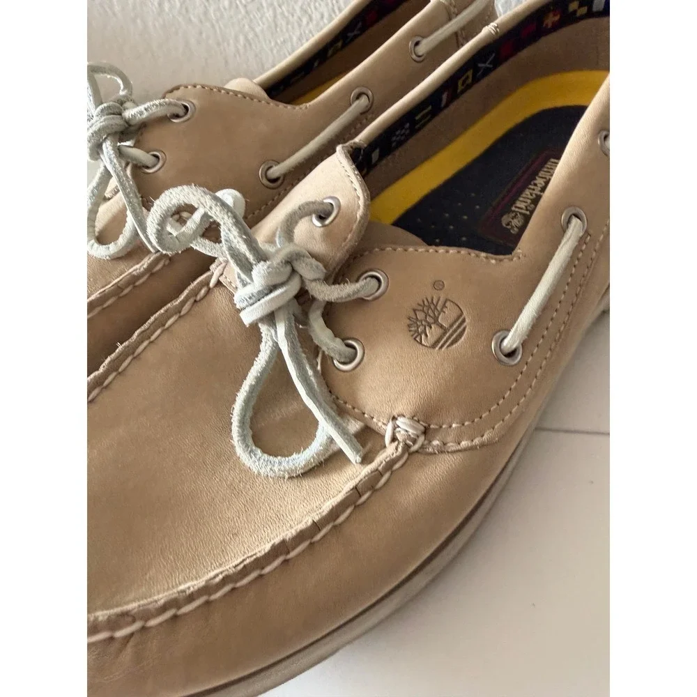 Timberland Mens Tan Leather Boat Shoes 2-Eye Nautical Loafers 71093 Size 10W